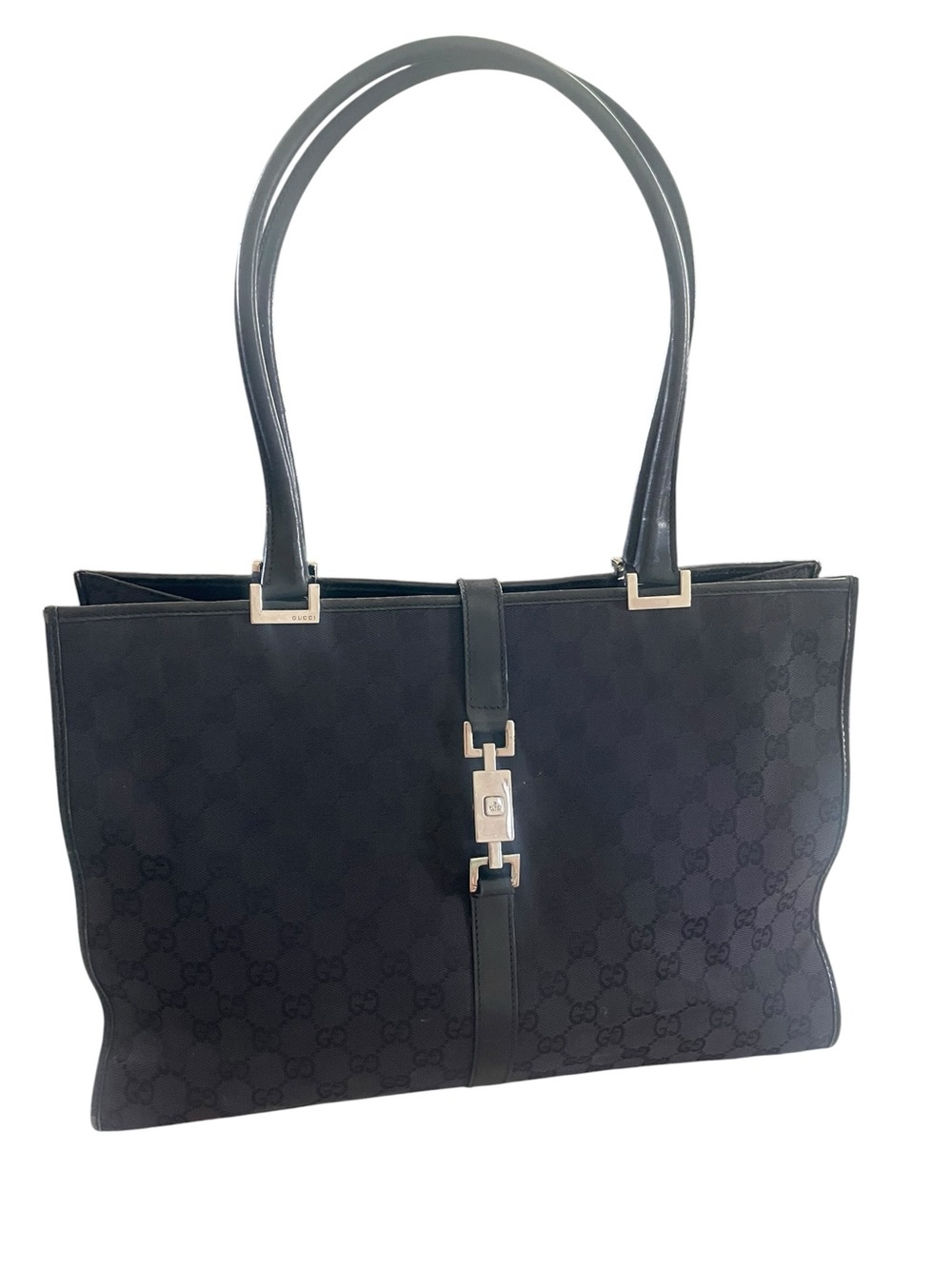 Gucci Nylon Jackie Tote Black Monogram Shoulder Bag Large
